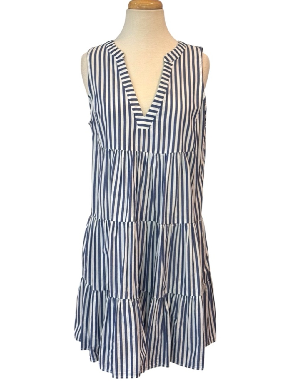 Tuckernuck Pomander Place Kenzo Blue White Stripe Sleeveless Mini Dress Large - Picture 3 of 10
